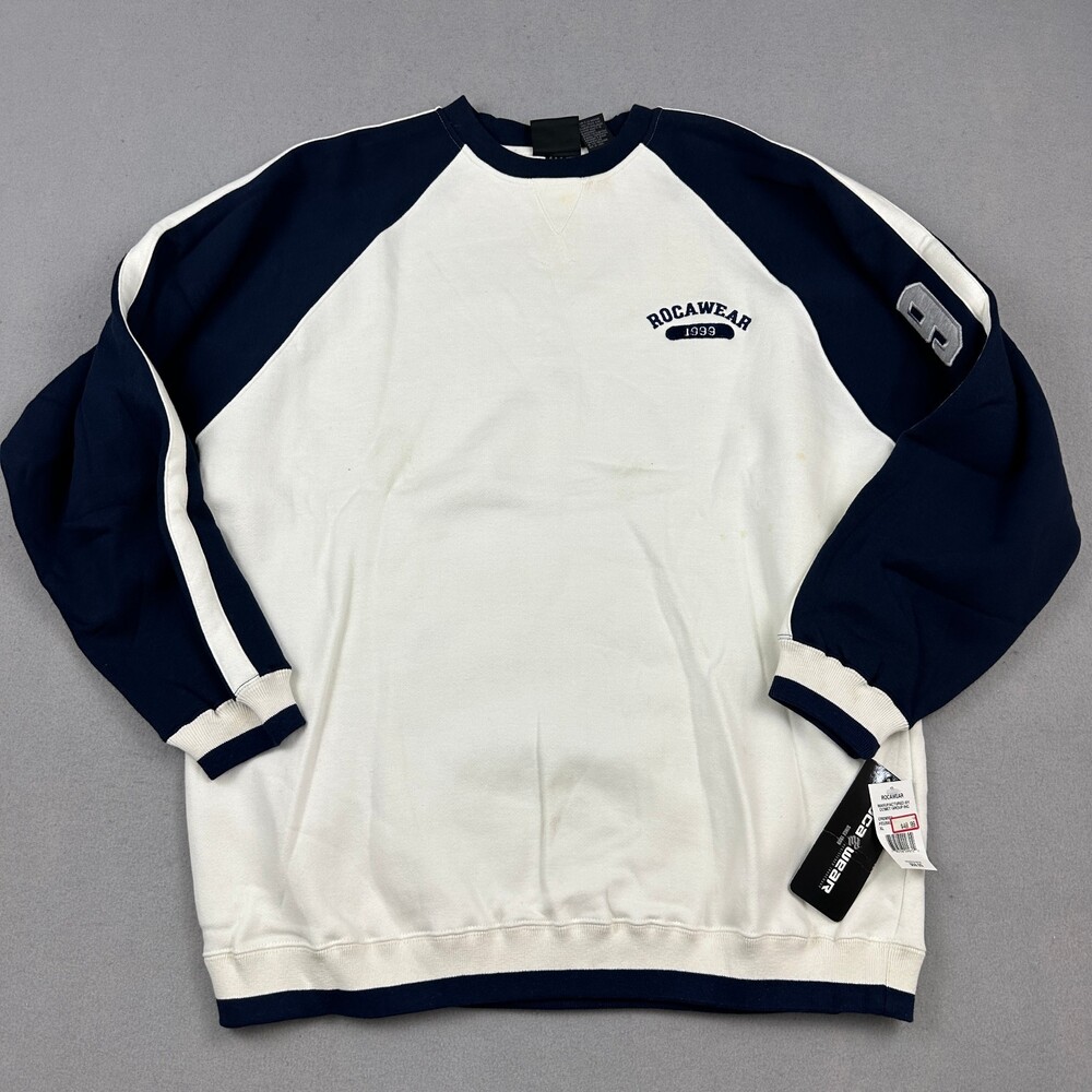 Vintage Rocawear Sweater Men XL Blue Beige Pullover Crew Hip Hop Deadstock Y2K
